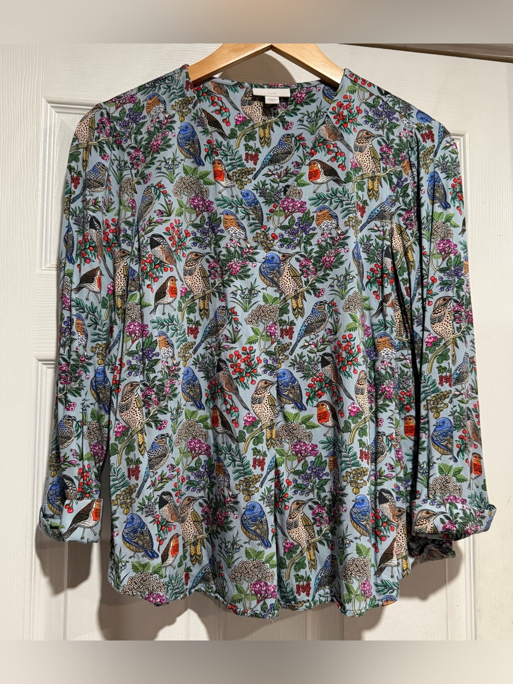 J.Jill Blouse Bird Floral Top Viscose Small Petite Nature Lover Gardencore